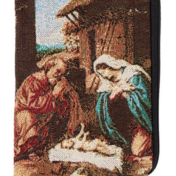 Nativity scene woven tapestry pouch coin purse zippered Catholic Christian gift - Picture 3 of 3
